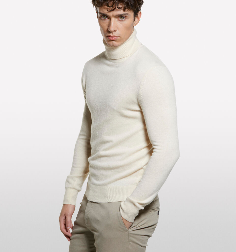 Beige regular fit sweater with high neck - men's high neck sweaters - Vanilla | Sisley image number 3